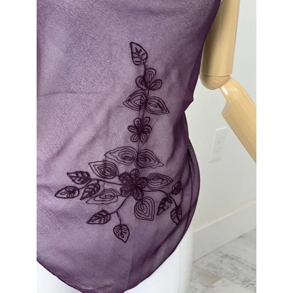 Purple Embroidered Sheer Scarf Wrap